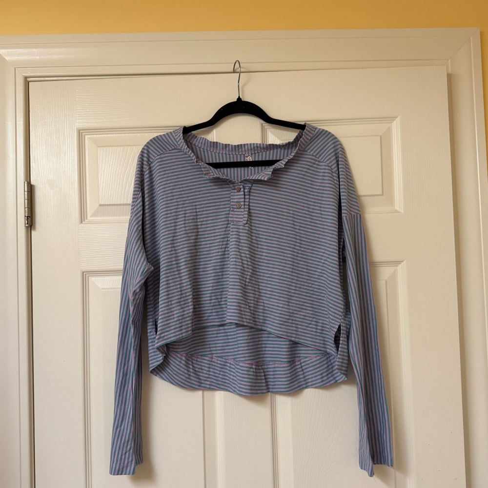 Intimately Free People Seeing Stripes Henley Pajama SET Purple & Green Stripes